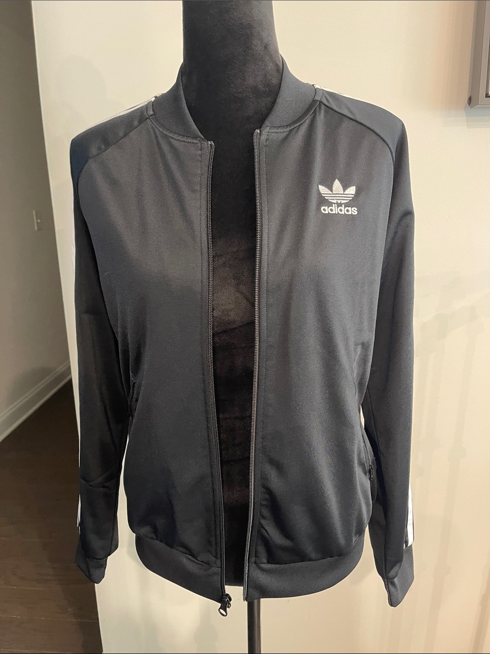 adidas Black Women's Bomber Track Jacket with Trefoil